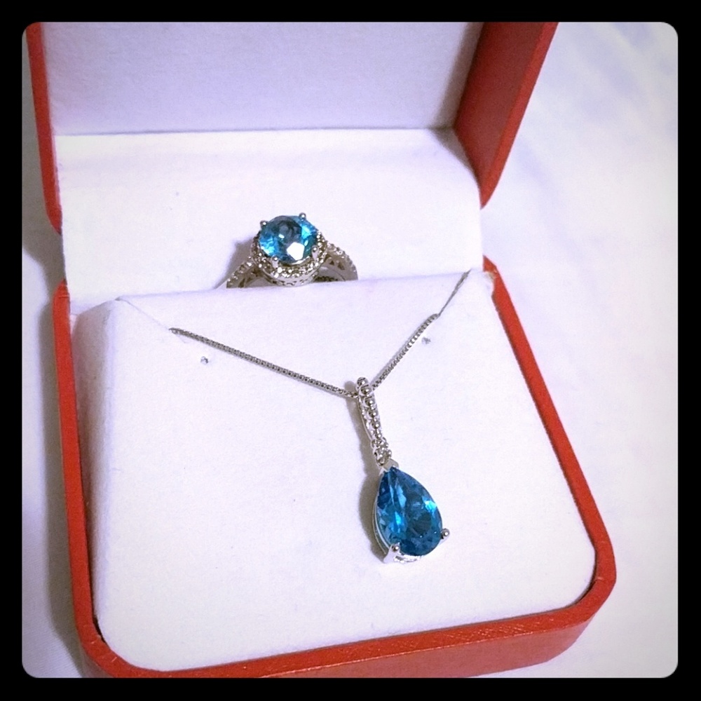Silver and topaz necklace and ring